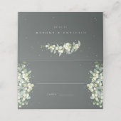 Grijs Groen Snowberry+Eucalyptus Bruiloft Plaatskaartje (Buitenkant ongevouwen)