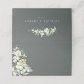 Grijs Groen Snowberry+Eucalyptus Bruiloft Plaatskaartje (Buitenkant ongevouwen)