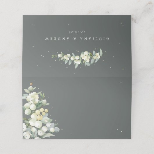 Grijs Groen Snowberry+Eucalyptus Bruiloft Plaatskaartje (Buitenkant ongevouwen)