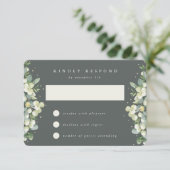 Grijs Groen Snowberry+Eucalyptus Bruiloft RSVP Kaartje (Staand voorkant)
