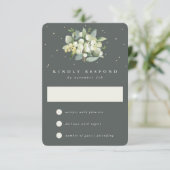 Grijs Groen Snowberry+Eucalyptus Bruiloft RSVP Kaartje (Staand voorkant)