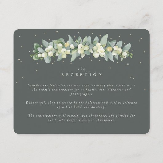 Grijs Groen Snowberry+Eucalyptus Garland Receptie Informatiekaartje (Voorkant)