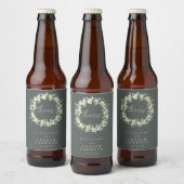 Grijs-Groen Snowberry+Eucalyptus Winter Bruiloft Bier Etiket (Flessen)