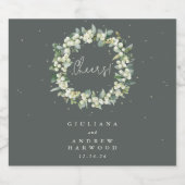 Grijs-Groen Snowberry+Eucalyptus Winter Bruiloft Bier Etiket (Enkel label)