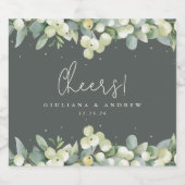 Grijs-Groen Snowberry+Eucalyptus Winter Bruiloft Sparkling Wijnetiket (Enkel label)