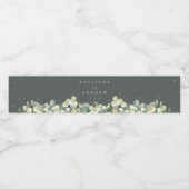 Grijs-Groen Snowberry+Eucalyptus Winter Bruiloft Waterfles Etiket (Enkel label)