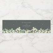 Grijs-Groen Snowberry+Eucalyptus Winter Bruiloft Waterfles Etiket (Enkel label)