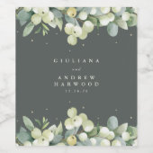 Grijs-Groen Snowberry+Eucalyptus Winter Bruiloft Wijn Etiket (Enkel label)