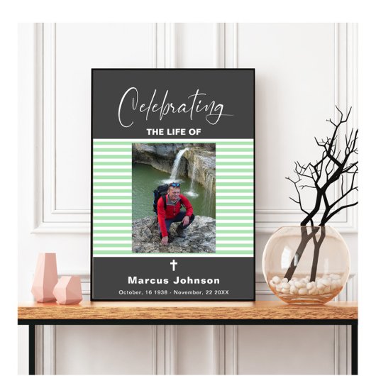 Grijs Groene Strepen Feest van het leven Uitvaart Poster