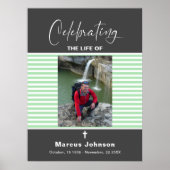 Grijs Groene Strepen Feest van het leven Uitvaart Poster (Voorkant)