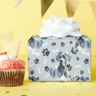Grijs Grote Deen Hond Portret Paw Print Patroon Cadeaupapier