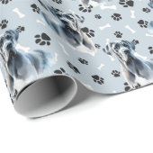 Grijs Grote Deen Hond Portret Paw Print Patroon Cadeaupapier (Rol Hoek)