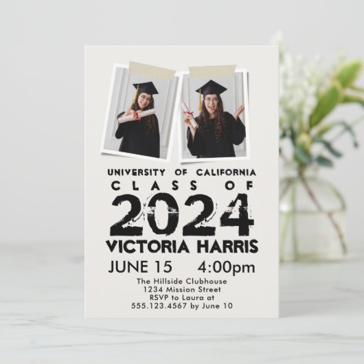 Grijs Grunge 2 Custom Photo Fun Afstuderen Kaart (Staand voorkant)