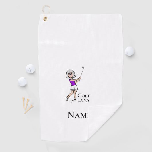 Grijs Haar Vrouw Golfer Golfhanddoek (Insitu)