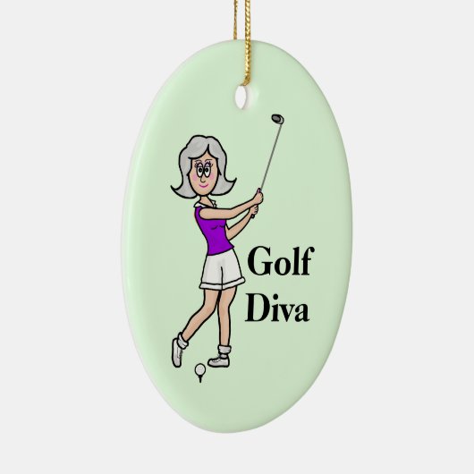 Grijs Haar Vrouw Golfer Ornament (Rechts)