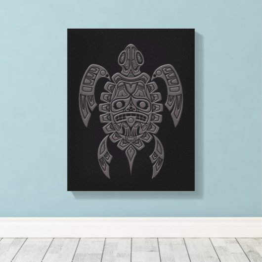 Grijs Haida Spirit Zee Schildpad op Zwart Canvas Afdruk (Insitu (Houten vloer))