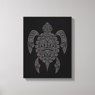 Grijs Haida Spirit Zee Schildpad op Zwart Canvas Afdruk