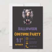 Grijs Haired Gothic Meisje Zwart Halloween Invitat Kaart (Voorkant)