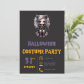 Grijs Haired Gothic Meisje Zwart Halloween Invitat Kaart (Staand voorkant)