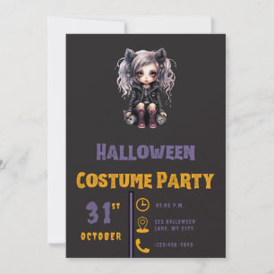 Grijs Haired Gothic Meisje Zwart Halloween Invitat Kaart