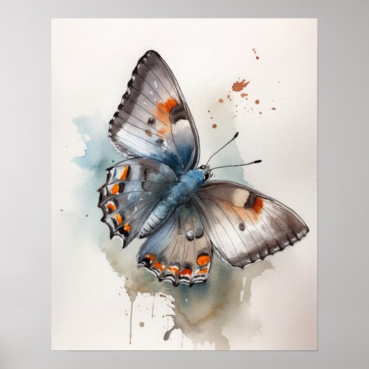 Grijs Hairstreak Butterfly Art Print Poster (Voorkant)