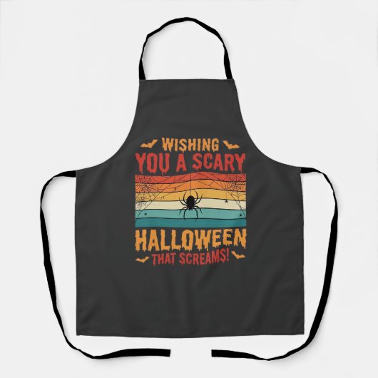 Grijs Halloween Spinnenweb Zonsondergang Design_1 Schort (Voorkant)