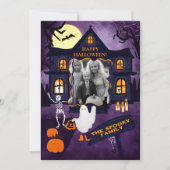 Grijs Halloween Spukhuis 2 foto's Feestdagenkaart (Voorkant)