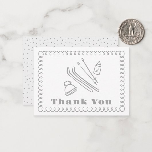 Grijs handgetekende après bébé Baby shower Bedankt Notitiekaartje (Voorkant / Achterkant in situ)