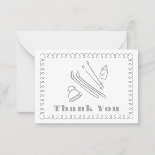 Grijs handgetekende après bébé Baby shower Bedankt Notitiekaartje (Voorkant)