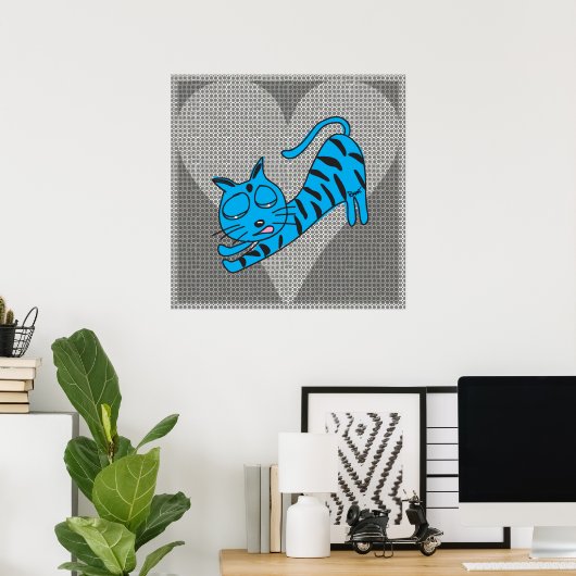 Grijs Hart Blauw Kat Print (Thuiskantoor)