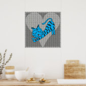 Grijs Hart Blauw Kat Print (Keuken)