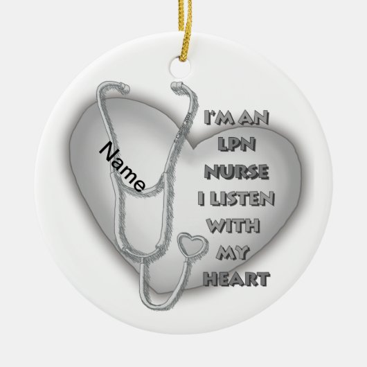 Grijs Hart LPN Verpleegster Keramisch Ornament (Voorkant)