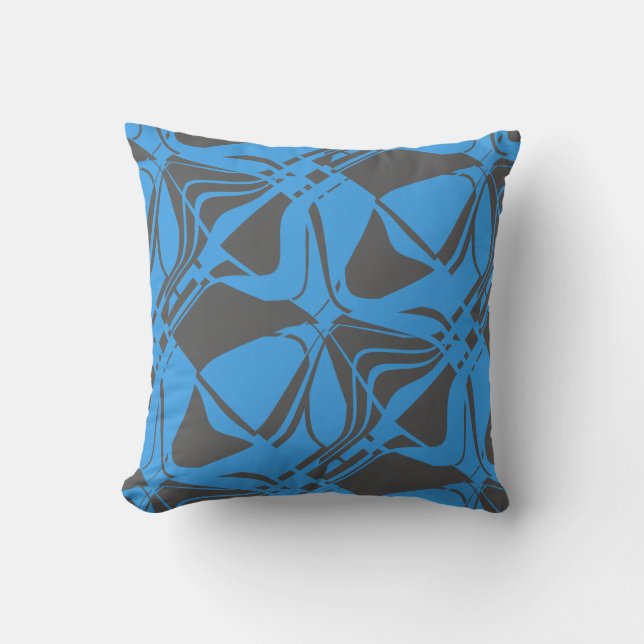 Grijs helderblauw schuin modern kunstprint kussen (Voorkant)