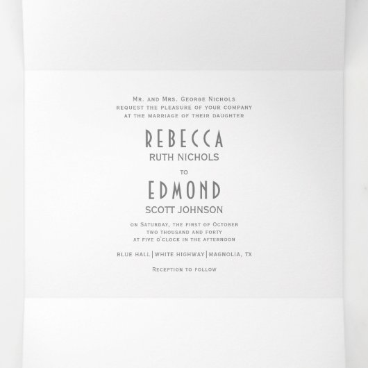  grijs heraldisch kam, initialen bruiloft drieluik uitnodiging (Binnenkant midden)