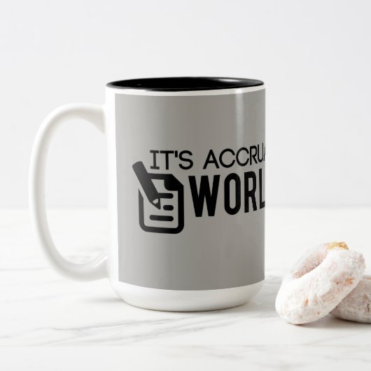 Grijs Het is Accrual World Accountant Tweekleurige Koffiemok (Met donut)