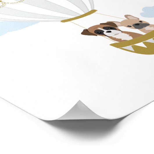 Grijs Hete Luchtballon Puppies Kwekerij Decor Post Poster (Hoek)