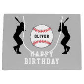 Grijs honkbalspeler Kinder naam Verjaardag Groot Cadeauzakje (Voorkant)