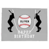 Grijs honkbalspeler Kinder naam Verjaardag Groot Cadeauzakje (Achterkant)