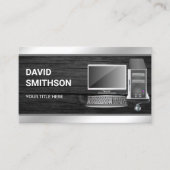 Grijs Hout Desktop PC Computer Reparatie Technicus Visitekaartje (Voorkant)