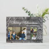  grijs hout Drie-fotofeestkaart Feestdagenkaart (Staand voorkant)