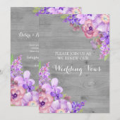 Grijs Hout Lila Paarse Bloemen Geloven Vernieuwing Kaart (Voorkant / Achterkant)