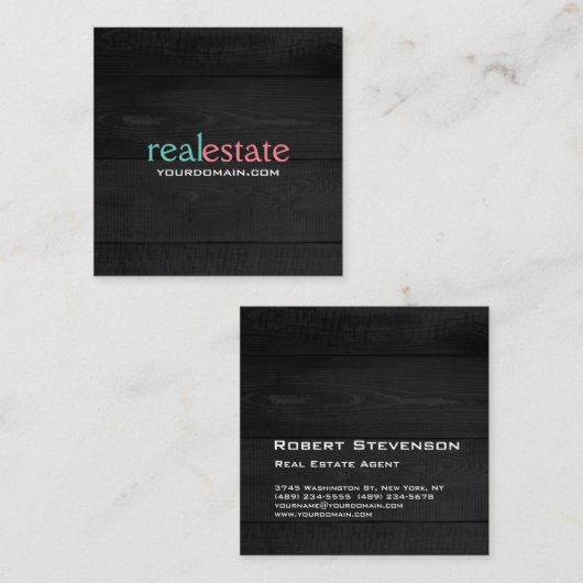 Grijs Hout Moderne Minimalistische Plain Elegant Vierkante Visitekaartje (Voorkant / Achterkant)