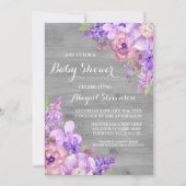Grijs Hout Paarse Waterverf Bloemen Baby shower Kaart (Achterkant)