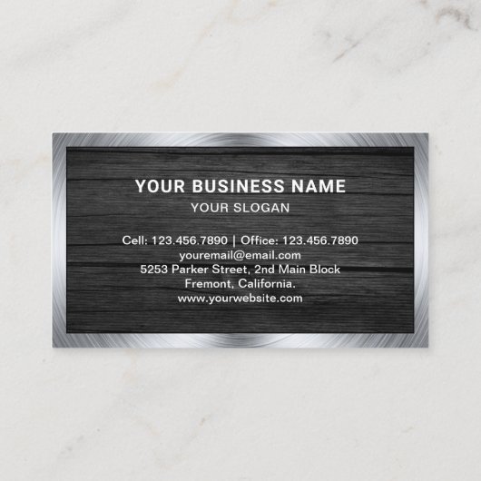 Grijs Hout Staal Cirkelzaag Handyman Carpenter Visitekaartje (Achterkant)