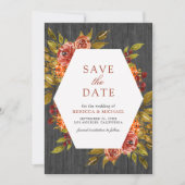 Grijs hout verbrand Sinaasappel Floral herfst brui Save The Date (Voorkant)