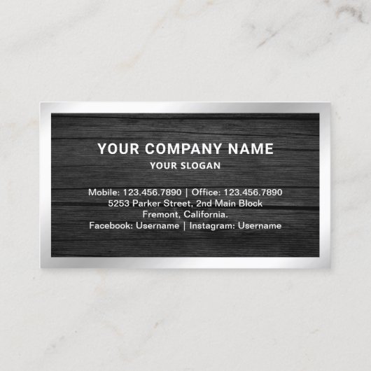Grijs Hout Zilver Folie Vastgoed Foto Realtor Visitekaartje (Achterkant)