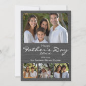 Grijs houtnerf modern vaderdag met 4 foto's kaart (Voorkant)