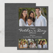 Grijs houtnerf modern vaderdag met 4 foto's kaart (Voorkant / Achterkant)
