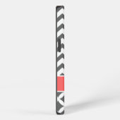 Grijs houtskool en koraal chevron monogram iPhone hoesje (Rechterkant)