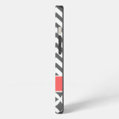 Grijs houtskool en koraal chevron monogram iPhone hoesje (Linkerkant)
